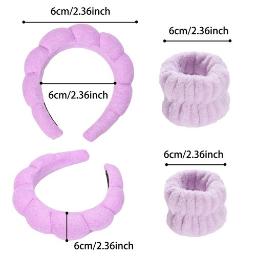 LTHYHJ 20 Piece Spa Headband and Wristband Set, Face Wash Headband, Skin Care Products Headband and Wristband Set, Bubble Headband,Gifts for Ladies, Women's Headbands(Purple)