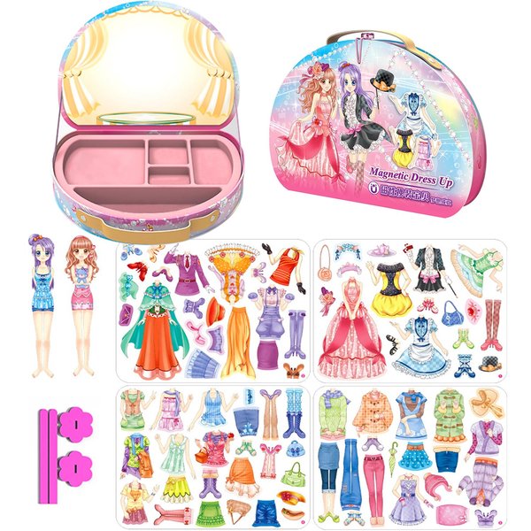 Magnetic Dress Up Paper Doll Pretend Play Game Toys,Dollhouse Magnet People Clothes Puzzles Development for 3+ Year Old Girls Toddler,Preschool Learning Created Imagine Birthday Gift (E Set)