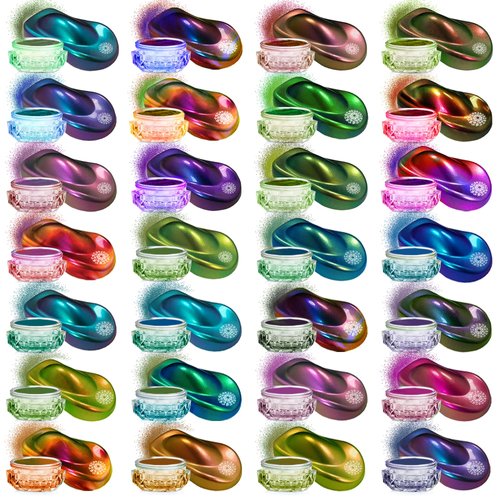 BALTIC DAY - Chameleon Mica Powder, 28 Jars of Color Shift Mica Powder Set - Epoxy Resin Color Pigment - Chameleon Powder - Holographic Mica Powder - Resin Pigment