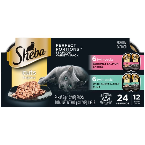 Sheba Wet Food Perfect Portions Wet Cat Food Cuts in Gravy Gourmet Salmon Entree & Signature Tuna Entree Variety Pack