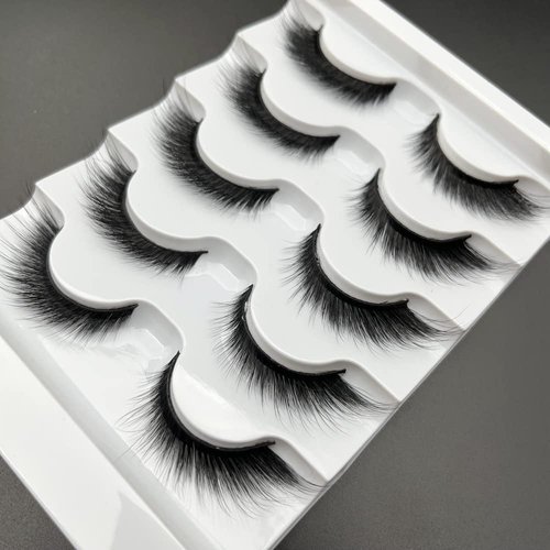 Cat Eye Lashes, 5 Pairs Mikiwi 100% Real Mink Cat Eye Look False Eyelashes, 5 Pack 1 Styles, Winged Out Cateye Mink Eyelashes, Fox Eye Effect Natural Look Mink Lashes Strip Multipack 16mm