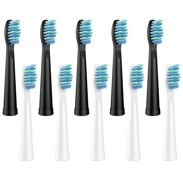 10 Pack Electric Toothbrush Replacement Heads Compatible with Sonic-FX and Fit SnapWhite for Adults and Kids, Soft Charcoal/Nylon Bristles(5 Black+5 White)