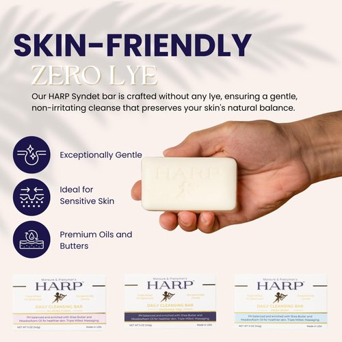 Daily Cleansing Beauty Soap Bar. pH Balanced. Low pH. Extra Sensitive skin. Moisturizing Shea Butter. Hydrating. Non-Comedogenic. Soap-Free, Lye-Free. UNSCENTED (No Masking agents added)