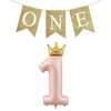 40-Inch Pink Princess Number 1 Balloons & Gold One Birthday Banner, 1st Birthday Balloons for Girls, 1st Birthday Party Decorations Supplies, One Banner for High Chair. (Gold princess)