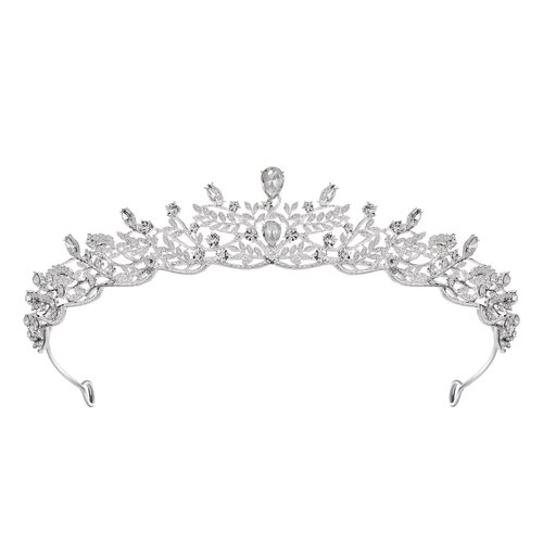 SWEETV Silver Tiara Crown for Women,Princess Tiaras for Girls,Crystal Retro Hair Accessories for Wedding Birthday Prom Pageant Quinceanera