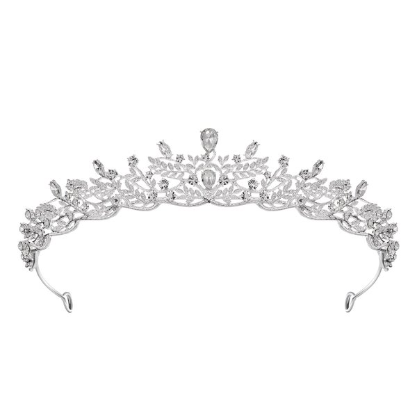 SWEETV Silver Tiara Crown for Women,Princess Tiaras for Girls,Crystal Retro Hair Accessories for Wedding Birthday Prom Pageant Quinceanera