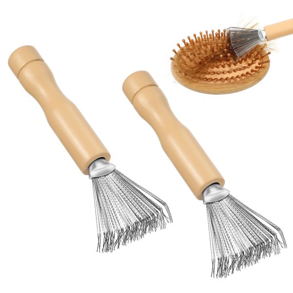 JIEYAO 2 Pcs Hair Brush Cleaner Tool, Hairbrush Cleaner Comb, Comb Cleaning Brush Hairbrush Cleaning Rake Wooden Handle Hair Remover Brush for Removing Hairs Dust Dirt Lint Home Salon