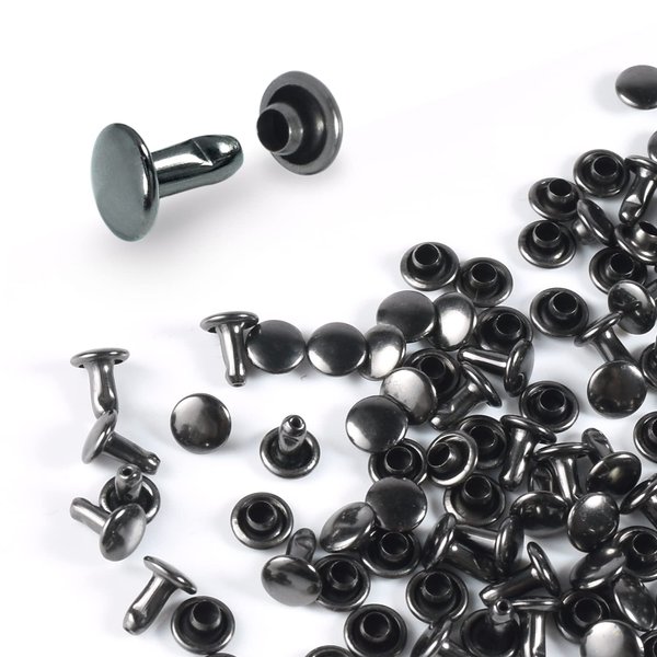 200Sets 6mm Double Round Cap Leather Rivets, Tubular Metal Rivets Spikes Studs, Leather Rivets for Leather Key Fob Clothing Pets Collar Boots Bags Belt Repair and Decoration (Gun Black)