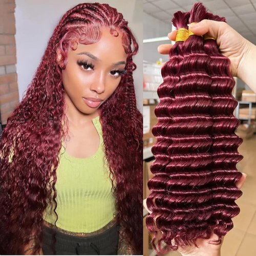 Human Braiding Hair For Boho Knotless Braids 100g Deep Wave Bulk Human Hair for Braiding No Weft Wet And Wavy Human Braiding Hair 100% Remy Human Hair Extensions (99J, 16 Inch)