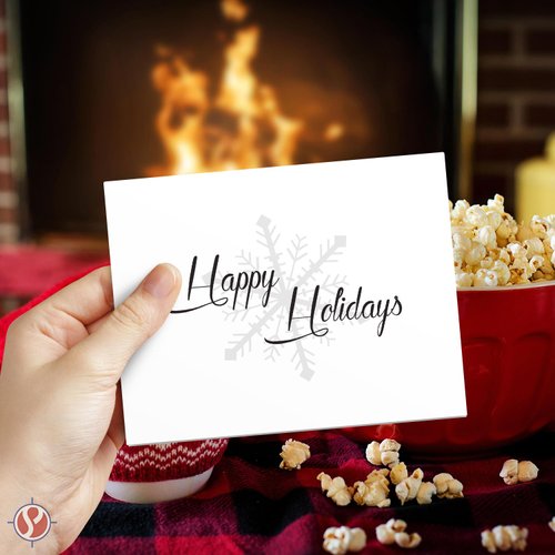 2024 Happy Holidays Greeting Cards and Envelopes, Minimalist Snowflake Design, Christmas Xmas New Year Greetings, Business, Party Invitations and Thank You Cards – 5" x 7" (A7 Size) – 25 per Pack