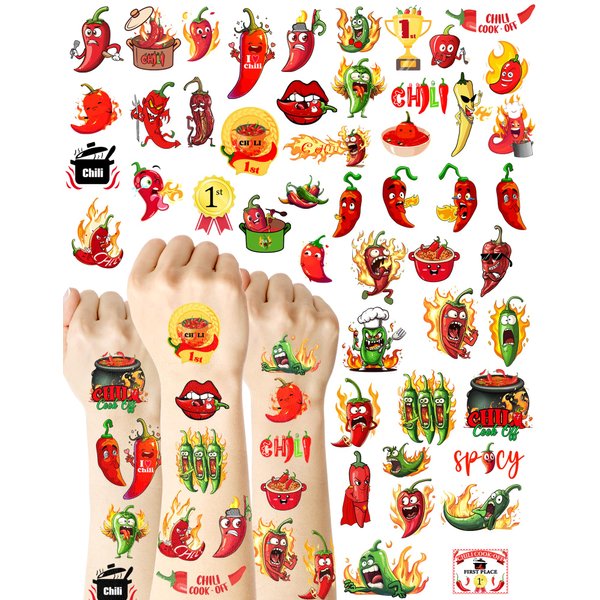 180 Pcs Chili Cook Off Competition Temporary Tattoos Stickers,20 Sheets Chili Cook Off Themed Tattoos Stickers Party favors for Chili Cook Off Contest Tasting Competition Party Decoration Supplies