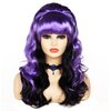 NJJYXH 20 Inches Retro Beehive Purple Mixed Black Wigs for Women Long Wavy Wig with Neat Bangs Synthetic Natural Wig for 60s 70s 80s Cosplay,Halloween,Daily Use