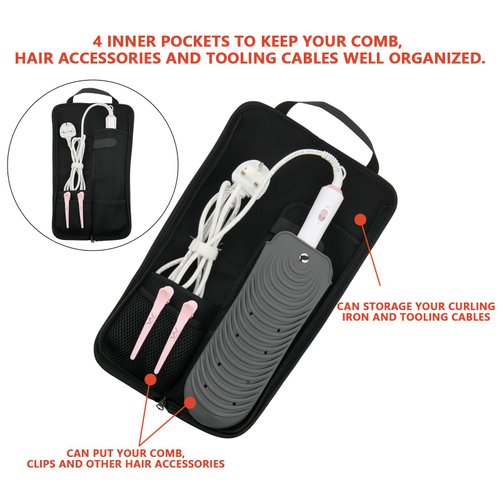 Beautyflier Set of 2 Curling Iron Travel Case, Canvas Heat-Resistant Flat Iron Holder Case, Straightener Travel Case and Silicone Mat for Hair Tools for Travel, Gym or Daily Use (16.5IN, Blue Flower)