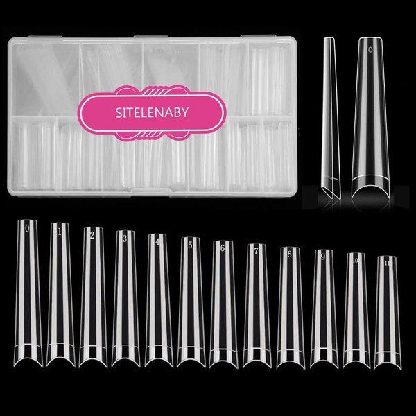 3XL Coffin No C Curve Nail Tips-Clear Acrylic Nails Long Coffin Shape Nail Tips SITELENABY 420 pcs Flattened Half Cover False Nails for Nail Salons and DIY French ABS Nail Art Tips 12 Size (coffin 3xl no c 420pcs per box)