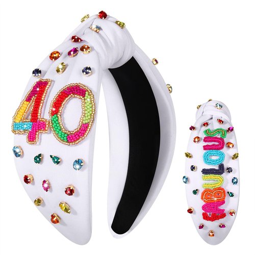 boderier Birthday Headbands for Women FABULOUS 40 Beaded Headband Crystal Embellished Wide Knotted Headband 40th Birthday Decorations Headband Birthday Gifts for Women(FABULOUS 40)
