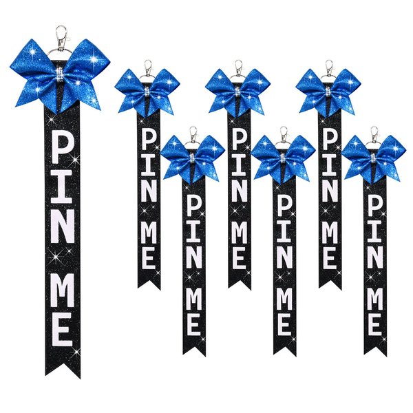 6 PCS Cheer Pin Me Ribbon Cheer Bag Bow Keychain with Rhinestones Bow Pin Me Cheer Competition for Teen Girls Cheerleading Sports Accessory