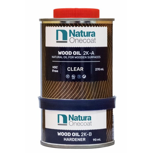 Natura Onecoat, 2 Component Wood Stain Oil, 360 mL (12.17 fl oz), Easy to Apply, Very Low Odor, Interior Furniture & Surfaces, Dries Fast, VOC/Solvent Free Protect & Restorer Without Pigment, Clear
