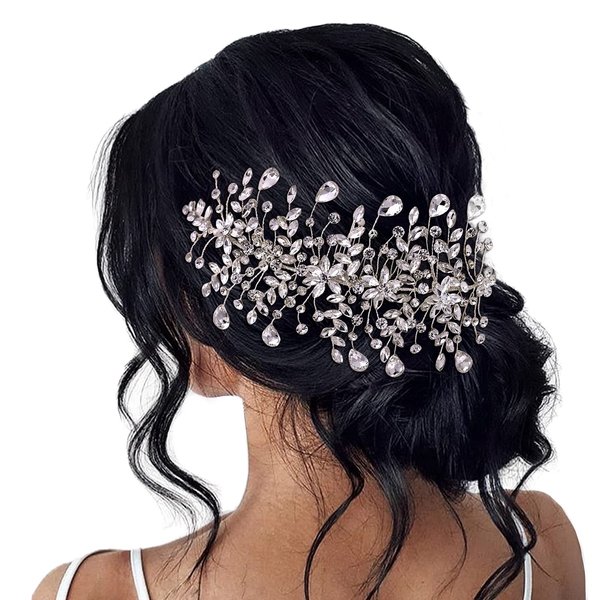 wedding tiara bridal hair piece silver rhinestone hair accessory for ladies,Rhinestone Bridal Bridesmaid Hair Comb Accessories (Silver One on the Left)