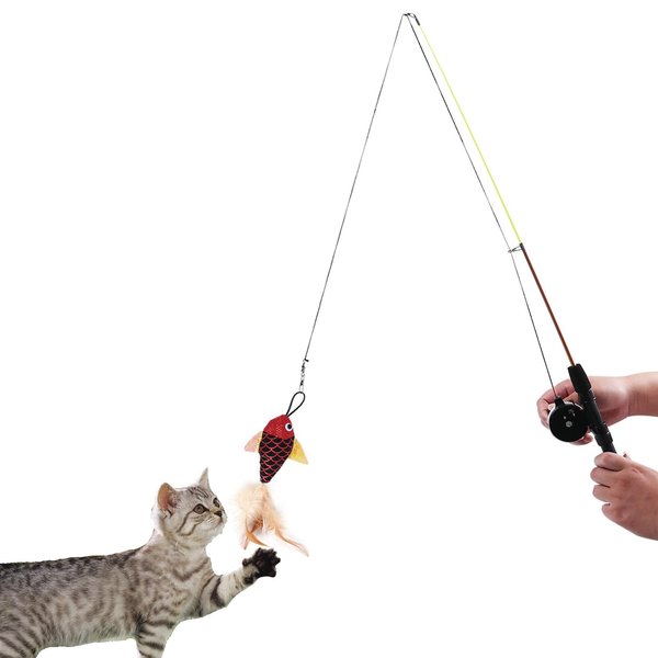 Interactive Catcher Teaser Cat Toy Cat Wand Fishing Pole Toy Exerciser for Cat and Kitten (Fish)
