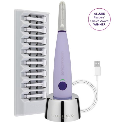 Michael Todd Beauty - Sonicsmooth – SONIC Technology Dermaplaning Tool - 2 in 1 Women’s Facial Exfoliation & Peach Fuzz Hair Removal System with 8 Weeks of Safety Edges