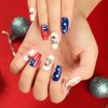 IDDFEVE 4th of July Press on Nails, Medium Square Independence Day Red Blue Nails, USA Flag Designs Artificial Acrylic Holiday Nail Decorations for Women