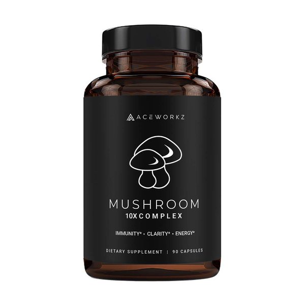 ACEWORKZ Mushroom Nootropic Brain Supplement - Lions Mane, Reishi and Cordyceps - 10 Mushroom Complex - for Memory & Focus - Immune Booster - Natural Energy & Stress Relief (90 Capsules)