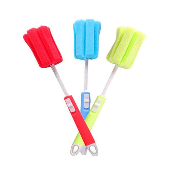 3PCS Dishwashing Foam Sponge Brush with Adjustable Long Handle Bottle Scrubber Cleaning Sponges Brushes Cleaner Soft for Baby Bottle Kitchen Clean Glasses Mugs Cups (Color Random)