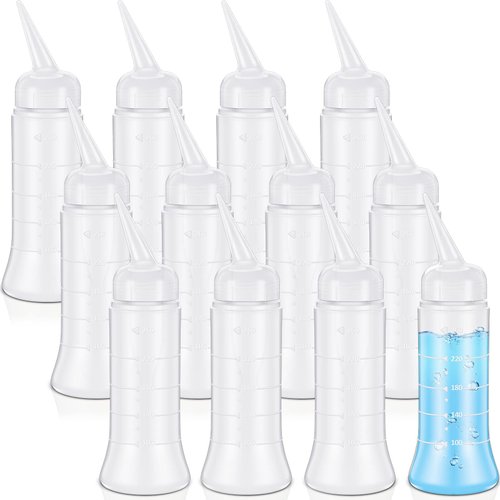 Suclain 12 Pieces Hair Color Applicator Bottle with Angled Tip 8.5 oz Hair Color Dye Applicator Bottle Oil Bottles for Hair Plastic Squeeze Bottle for Home Salon Use