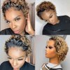 Ali Bling Blonde Pixie Cut Wig 13X1 Pixie Cut Lace Front Wigs Human Hair T30 Short Curly Human Hair Wigs for Black Women Pre Plucked Glueless Wigs Human Hair Ombre Brown Highlight Wigs Human Hair