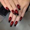 MISUD Press on Nails Long, Coffin Nails Ballet Ballerina Fake Nails, Glossy Glue on Nails, Goth Black Red Ombre Artificial Nails, Vintage Design Full Cover Acrylic Nails for Women and Girls 24 Pcs
