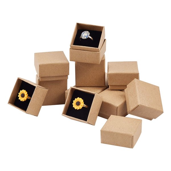 PH PandaHall 48 Pack Ring Box, 1.5x1.5x1.1 Inch Jewelry Gift Boxes Square Cardboard Jewelry Box with Foam Small Earring Packing Box for Selling Weddings Mother Birthdays Christmas Valentine Business