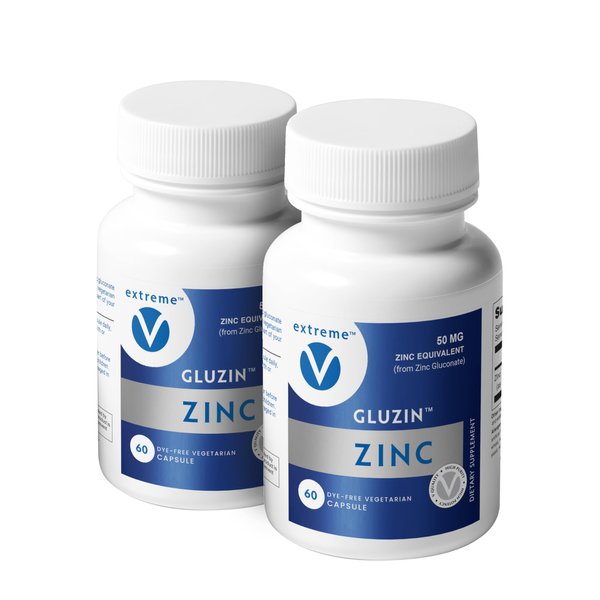 extreme V ZINC MG50 - Zinc Gluconate 50mg, (2 Bottles - 120 Capsules)