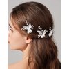 Teyglen 3pcs Flower Wedding Hair Pins Silver Leaf Flower Headpiece Hair Accessories for Bride Wedding Hair Pins Clips Bridal Crystal Beads Hair Piece for Women Flower Girls