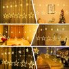 Star Curtain Lights for Bedroom - Plug-in 9ft 138 LED Fairy Twinkle Lights with 12 Star Drops, Connectable Window Lights with Remote 8 Lighting Modes for Indoor Xmas Ramadan Decoration, Warm White