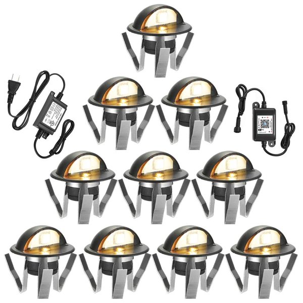 FVTLED WiFi Deck Lights Kit, 10pcs Low Voltage Φ1.38 Outdoor Recessed Step Stair Warm White LED Lighting, Work with Alexa Google Home, Black