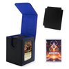 Scimi MTG Deck Box for Commander Display,Card Deck Box Fits 100 Double Sleeved Cards, Magic Commander TCG Card Leather Storage Box with 2 Dividers and 1 Toploader (Black/Blue)