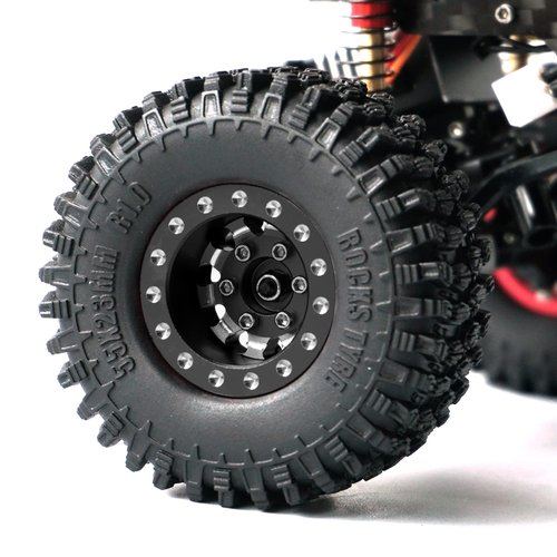 OGRC 1.0 Wheels Deep Dish Rims Negative Offset 7mm Wheels with New Compound 1.0 Tires for Axial SCX24 Gladiator Bronco C10 JLU Deadbolt RC Crawler Upgrades Parts (Black)