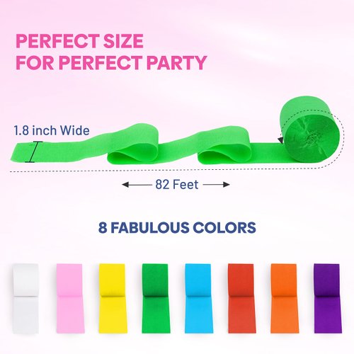Captain Décor 8 Crepe Paper Streamers Rolls, 656ft Value Pack of Unique 8 Rainbow Colors – Each Roll 82 Feet Long & 1.8 Inch wide – Wonderful Decoration for Party, Birthday, Wedding, Other Celebration