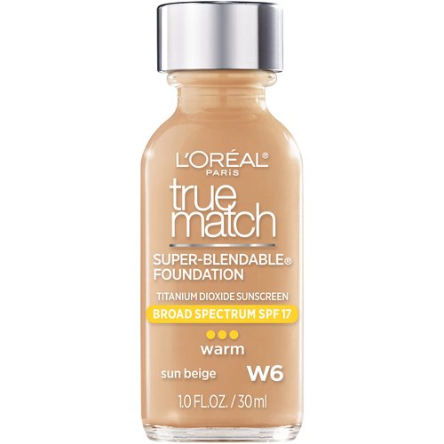 L'Oreal Paris Makeup True Match Super-Blendable Liquid Foundation, Sun Beige W6, 1 Fl Oz (1 Count)