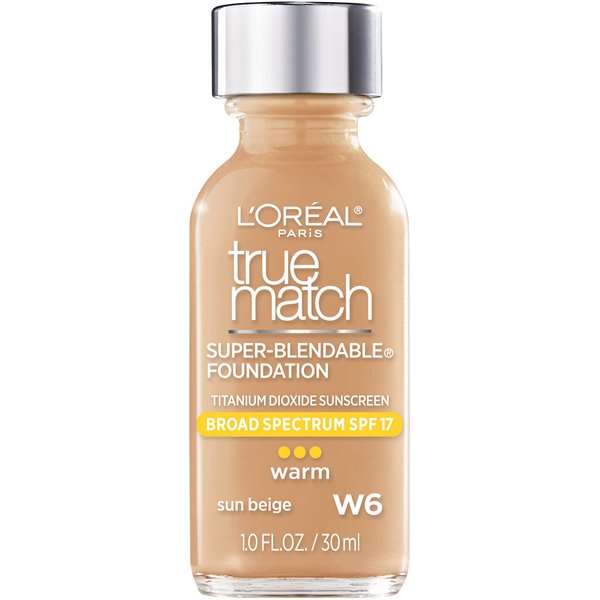 L'Oreal Paris Makeup True Match Super-Blendable Liquid Foundation, Sun Beige W6, 1 Fl Oz (1 Count)