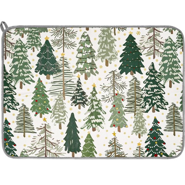 AnyDesign Christmas Dish Drying Mat Xmas Tree Absorbent Dish Drainer Protector Pad Forest Woodland Dry Mat Dish Drainer Mat for Kitchen Countertop Tableware Decor, 18 x 24 Inch, AD2665