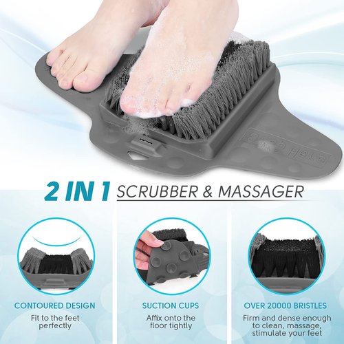 BESKAR Shower Foot Scrubber with Pumice Stone, Foot Clean, Smooth, Exfoliate & Massager Without Bending in The Shower or Bathtub, Foot Dead Skin & Callus Remover- Upgraded Non Slip with Suction Cups