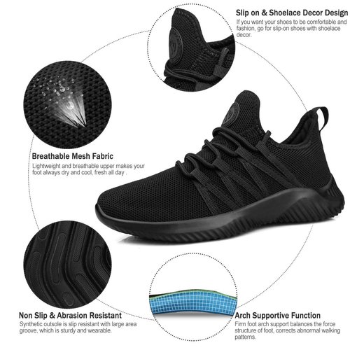 Feethit Womens Slip On Running Shoes Non Slip Walking Shoes Lightweight Gym Workout Shoes Breathable Fashion Sneakers All Black Size 8