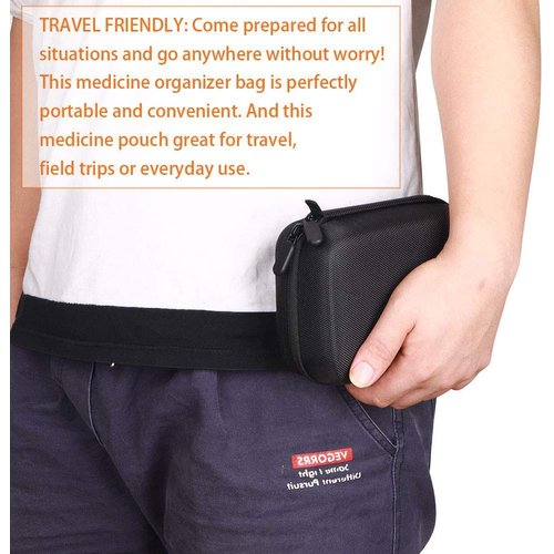 Travel Pill Organizer Small Pill Box,with 15 Divided Tiny Bottl&Writable Label,Cute Pill Bag,Zippered Pill Box Small for Vitamin/Supplement Holder,Weekly Pill Organizer Case for Vitamin & Medicine