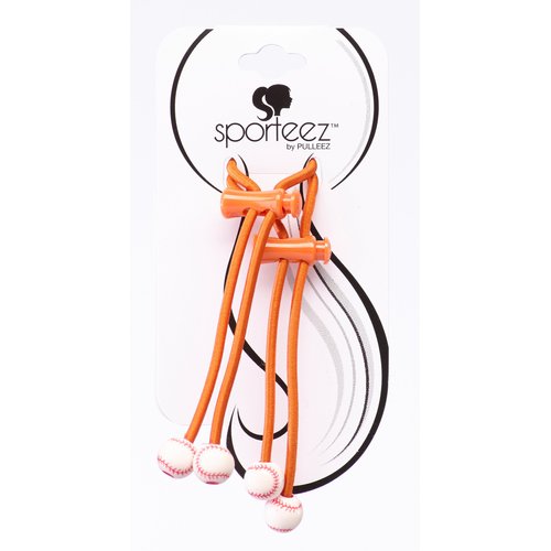 Sporteez "Double Play" Sliding Ponytail Holder - Baseball Charms - Dark Orange Elastic, Set of 2