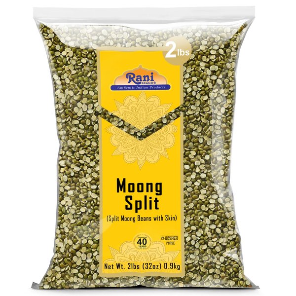 Rani Moong Split (Split Mung Beans with Skin) Lentils Indian 32oz (2lbs) 908g ~ All Natural | Gluten Friendly | Non-GMO | Kosher | Vegan | Indian Origin