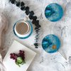 Coasters for Drinks with Holder 6 Pack,Marble Ocean Coasters for Table,Ceramic Absorb Stone Coasters with Cork Base,Housewarming Gift for Home Decor (Agate Blue)…