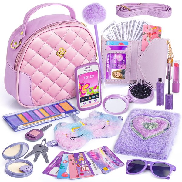 Hohosunlar Little Girl Purse Accessories, My First Purse Set - Play Makeup Princess Plush Diary Unicorn Eye Mask Wallet Phone Pretend Credit Cards Kids Pretend Play Christmas Toy Gift for Girl Age 3+