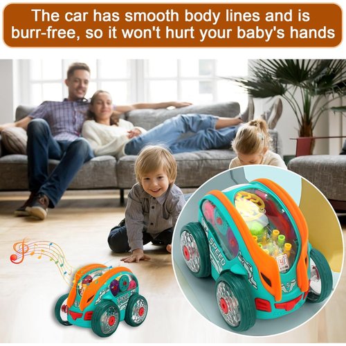 ZRW Speedlite Toy Car,Transparent Luminous Toy Car,Speedlite Dynamic Gear-Powered Car,Bump and Go Toy Cars with Colorful Moving Gears,Suitable for Children Aged 1-3 Years (with Accessories)
