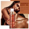 Body Shimmer Oil Golden Brown 4 Color Face Brighten Body Luminizer Glow For Face & Body, Summer Glow Highlighter Liquid Illuminator Body Makeup Glitter Body Oil with Brush (#4, 2.8 Fl Oz)